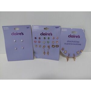 SET of 3 Packs Claire's Earrings Sensitive Solutions Variety 15 Pairs Studs NEW